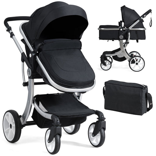 2 in 1 Foldable Baby Stroller with rain cover and mosquito net in black