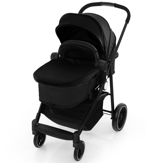2 in 1 High Landscape Stroller in black, a compact baby travel system with a canopy and large wheels