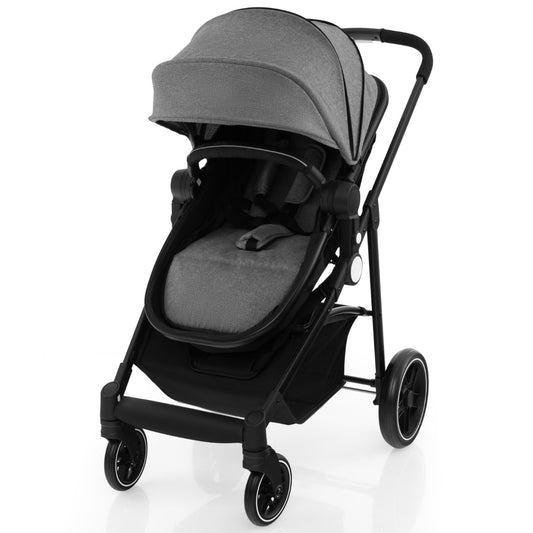 2 in 1 High Landscape Stroller in grey with black frame and wheels