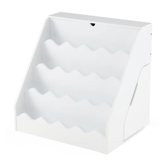 2-In-1 Kids' Bookshelf and Toy Storage Organizer in white with four wavy shelves