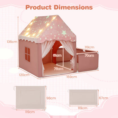 Product dimensions diagram for the pink kids play tent and playpen