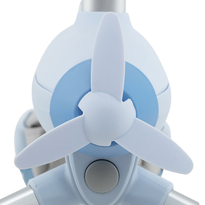Close up of the propeller detail on the blue ride-on push car