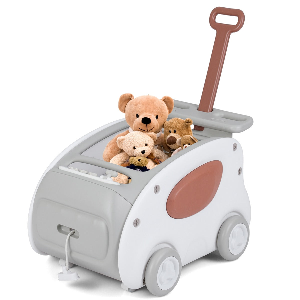 2-In-1 Push and Pull Baby Stroller with wheels and foldable seat in grey