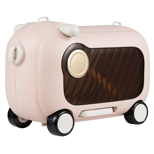 2-in-1 Ride-on Luggage for kids with retractable pedal and strap in pink