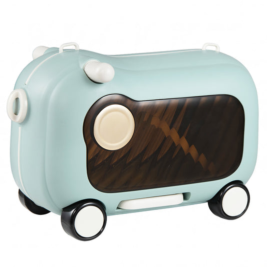 2-in-1 Ride-on Luggage for kids in blue with retractable pedal and strap
