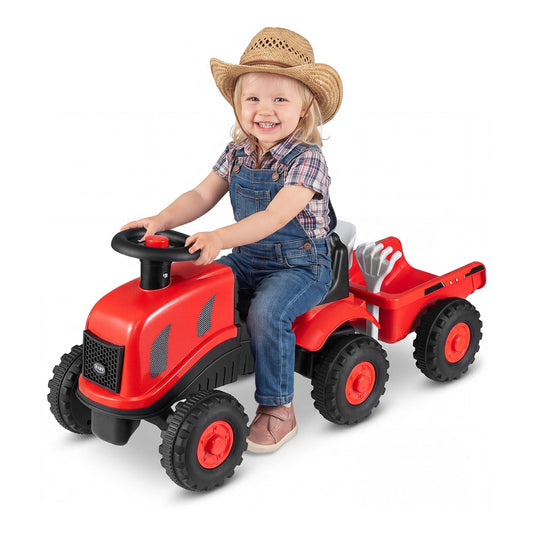 2-in-1 Ride on Tractor with a young child sitting on it and holding the steering wheel