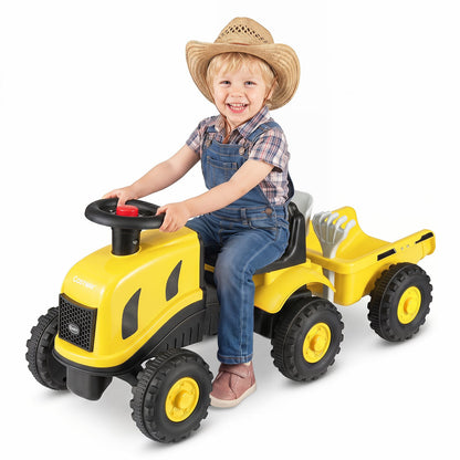2-in-1 Ride on Tractor with a young child sitting on the seat and holding the steering wheel