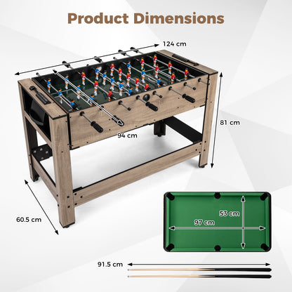 The game table with arrows indicating length, width and height measurements for the unit