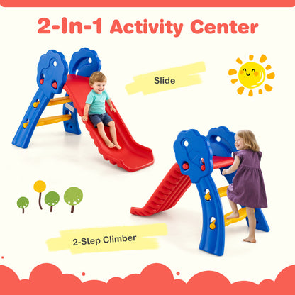 The red and blue kids slide shown as a slide and a climber