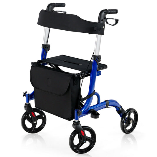 2 in 1 Walker Aluminium Mobility Walking Aid with seat and storage bag in blue