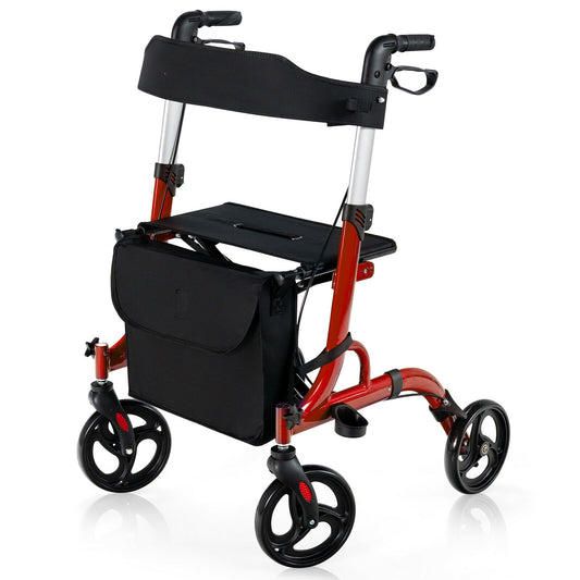 2 in 1 Walker Aluminium Mobility Walking Aid with seat and bag in red