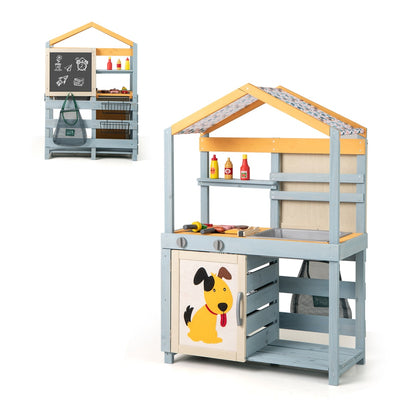 2 in 1 Wooden Mud Kitchen and Grocery Store with removable sink in grey