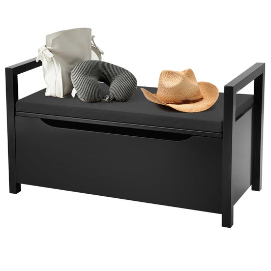 2-in-1 Wooden Shoe Changing Bench with Storage Space with a bag, neck pillow and hat on top