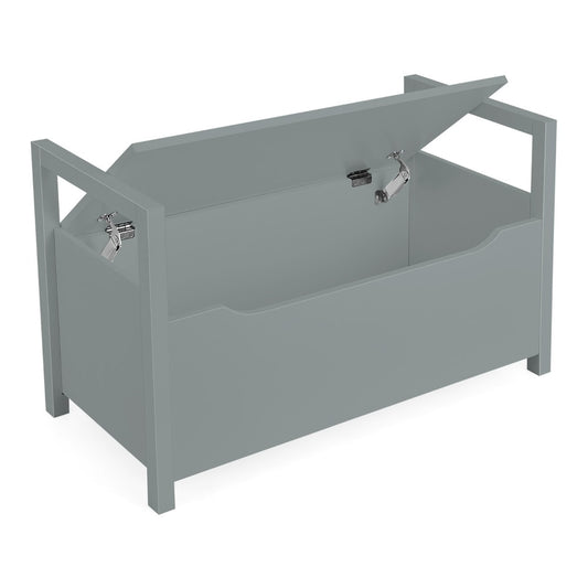 2-in-1 Wooden Shoe Changing Bench with Storage Space in grey, showing the lid open and empty inside