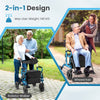 2-in-1 Foldable Rollator Walker with Seat and Pneumatic Tires for All Terrain-Navy