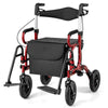 2-in-1 Foldable Rollator Walker with Seat and Pneumatic Tires for All Terrain-Red