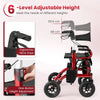 2-in-1 Foldable Rollator Walker with Seat and Pneumatic Tires for All Terrain-Red