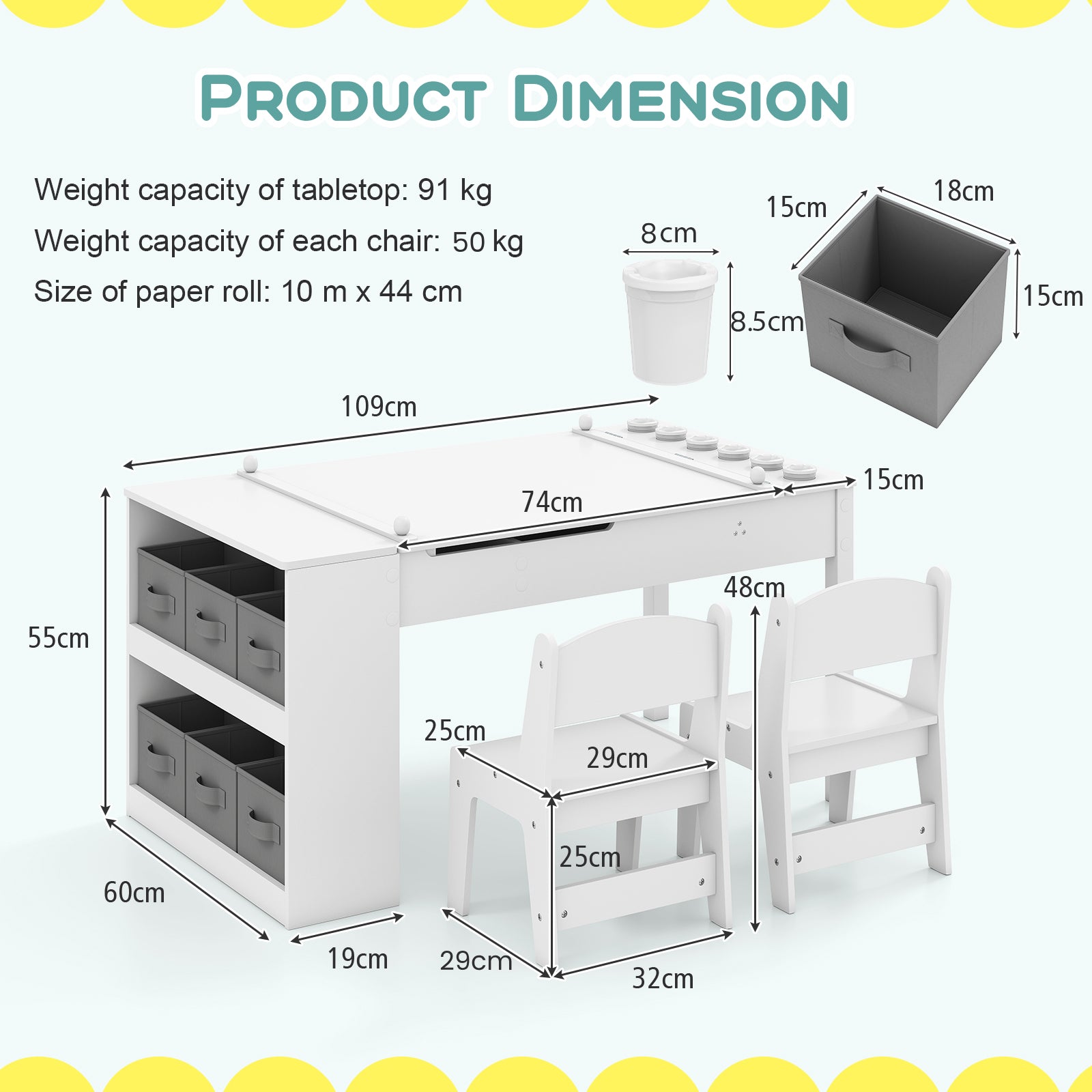 2-in-1 Kids Art Table and Easel Set with Chairs and Liftable Tabletop-White