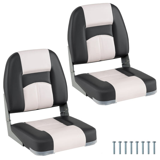 2-Pack Boat Seats with Thick Sponge Padding in grey, showing two seats and screws