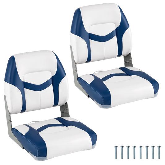 2-Pack Fold-down Low Back Boat Chairs in blue and white, with silver hinges