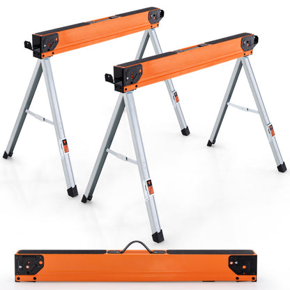 Two saw horses, one folded flat