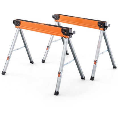2 Pack Saw Horses with folding design, non-slip pads and orange surface