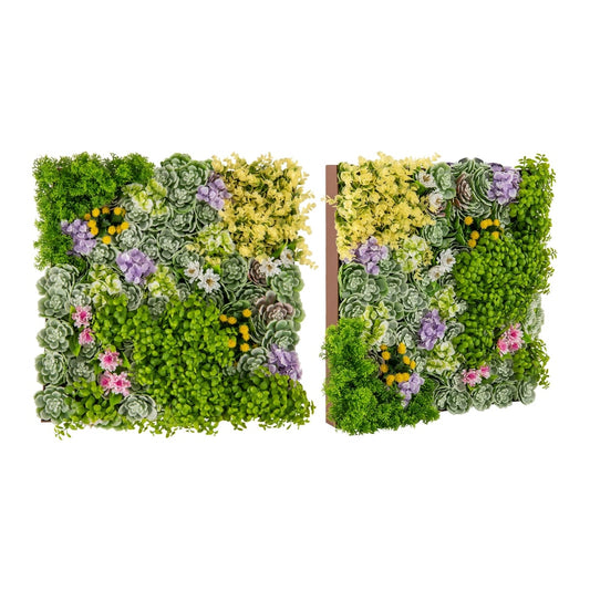 2 Pack Square Framed Artificial Foliage Wall Art with mixed faux plants and flowers