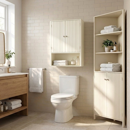 2-Piece Bathroom Cabinet Set with Fluted Doors shown in a bright bathroom setting