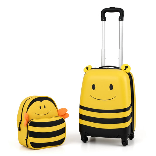 2-Piece Kid's Luggage Set with cute bee backpack and 18" rolling suitcase in yellow