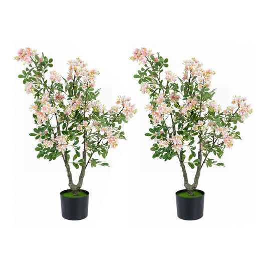 2 Pieces 90 CM Artificial Impatiens Blossom Tree set against a plain white background