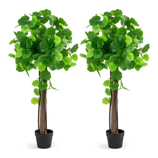 2 Pieces Artificial Crabapple Tree Fake Plant in Pot with real wood trunk and branches