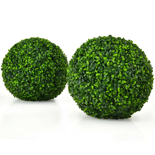 2 Pieces Artificial Topiary Balls Faux Decoration Plant, a pair of green spheres on a white background