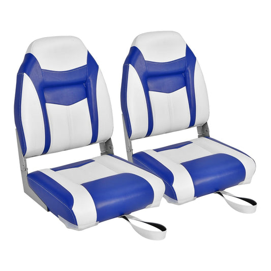 2 Pieces High Back Boat Seat in blue and white with folding design on a plain white background