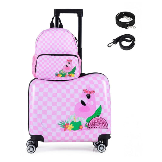 2 Pieces Kid Luggage Set with spinner wheels and lanyard for carry strap in pink and white