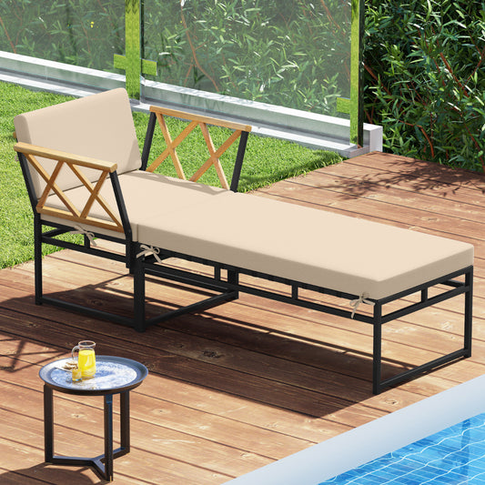 The patio furniture set as a lounger next to a swimming pool