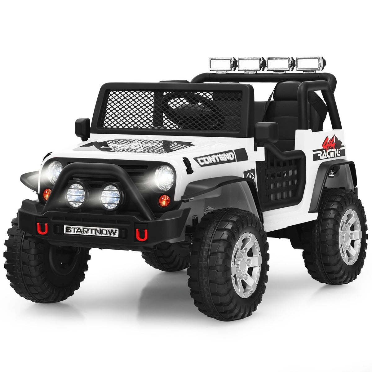 2-Seat Kids Ride on Truck with Parent Remote Control in white with black trim and chunky tyres