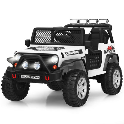 2-Seat Kids Ride on Truck with Parent Remote Control in white with black trim and chunky tyres