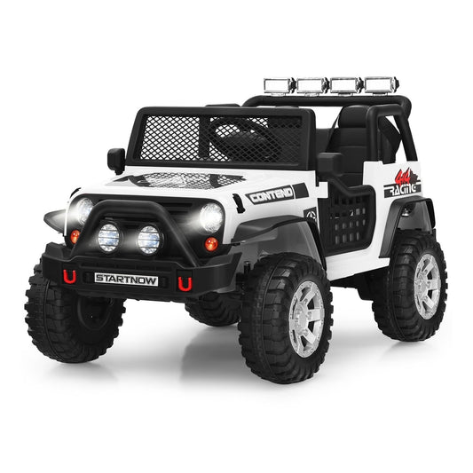 2-Seat Kids Ride on Truck with Parent Remote Control in white with black trim and chunky tyres