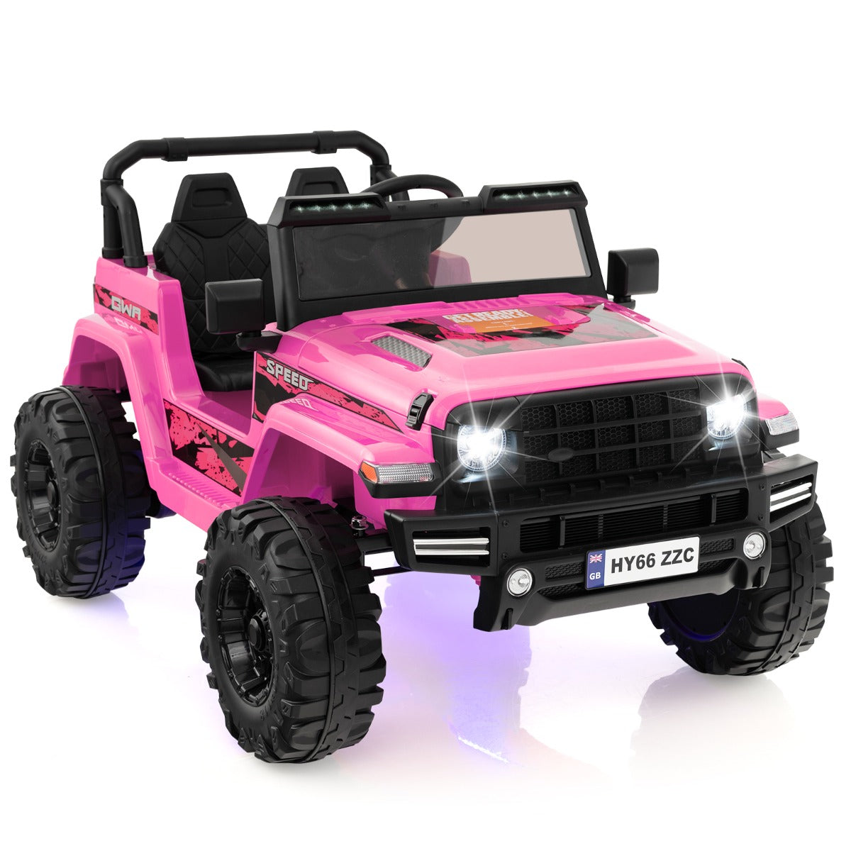 2-Seater Ride-on Car with Parent Remote Control in pink, a chunky off-road style electric vehicle for children