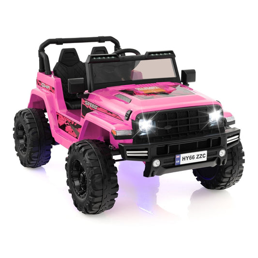 2-Seater Ride-on Car with Parent Remote Control in pink, a chunky off-road style electric vehicle for children