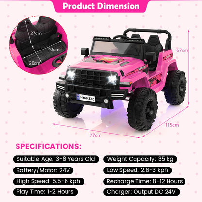 2-Seater Ride-on Car with Parent Remote Control, product dimensions diagram for the pink kids electric car showing height