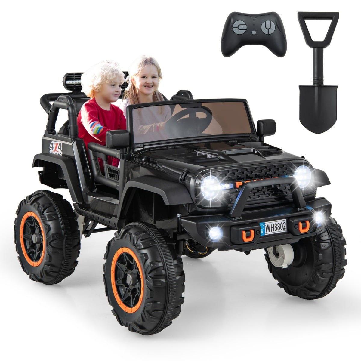 2-Seater Ride On Car with remote control and horn for boys and girls in black