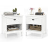 2-tier End Table Set of 2 with Drawer and Open Storage Shelf-White