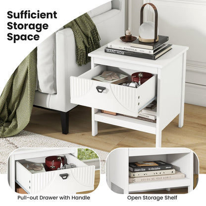 2-tier End Table Set of 2 with Drawer and Open Storage Shelf-White