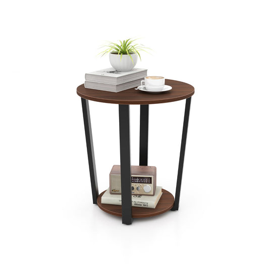 2-Tier Accent Side Table with Open Shelf holding books, a plant and a coffee cup on a white background