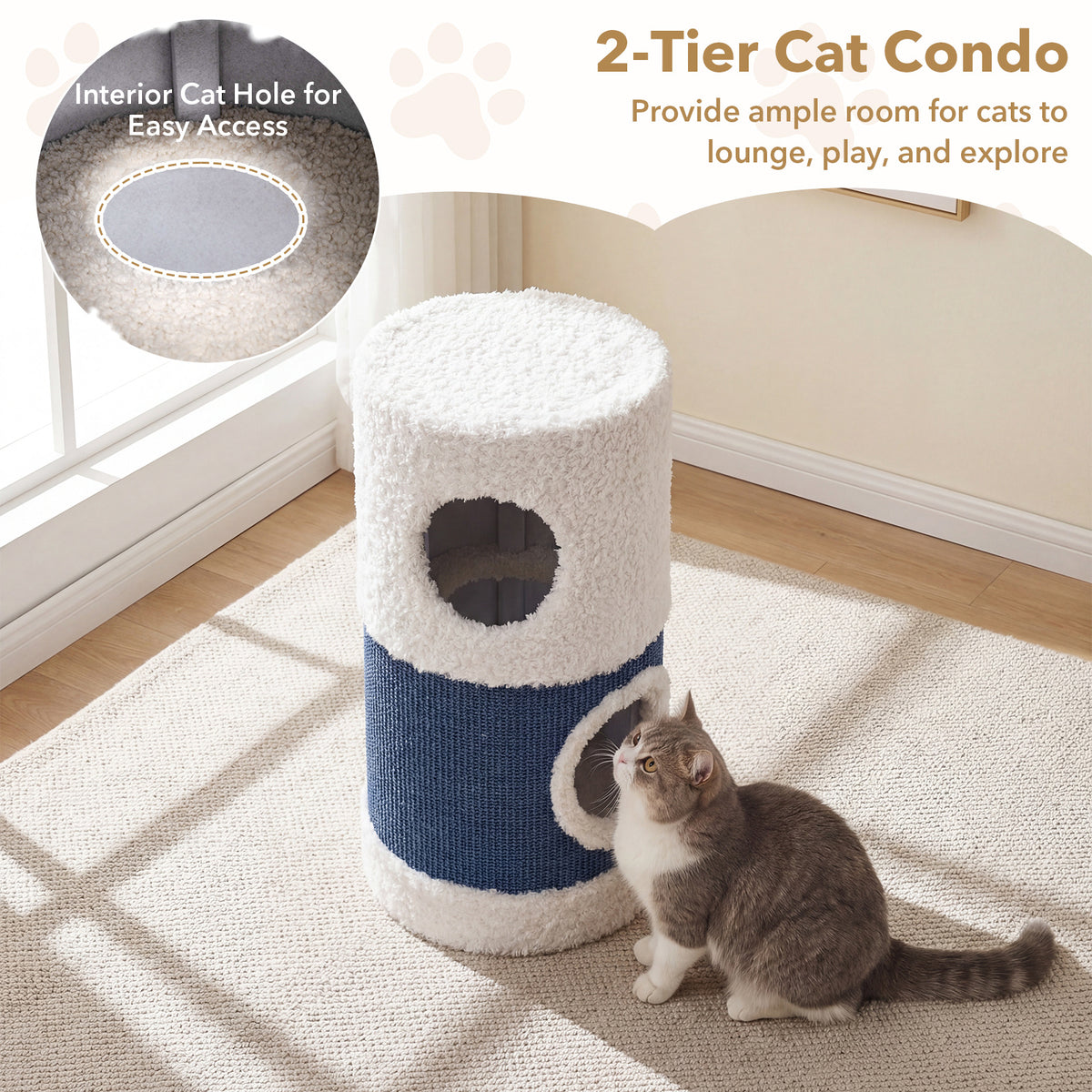 Close up of the interior cat hole for easy access on the cat furniture