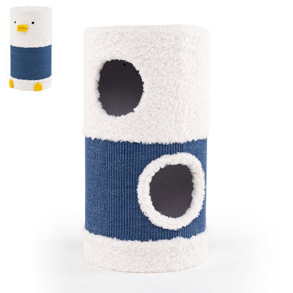 2-Tier Cat House with two circular openings and a soft white exterior