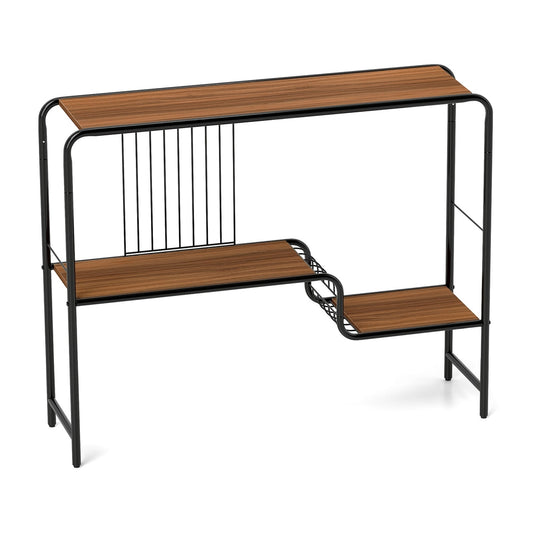 2-Tier Console Table with Storage Shelf and Metal Frame, showing the full unit with two shelves and a metal frame
