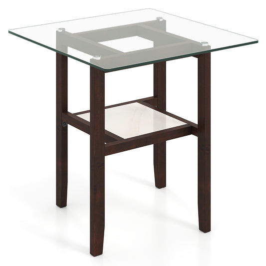 2-Tier End Table with a glass top and wooden frame, featuring a lower shelf
