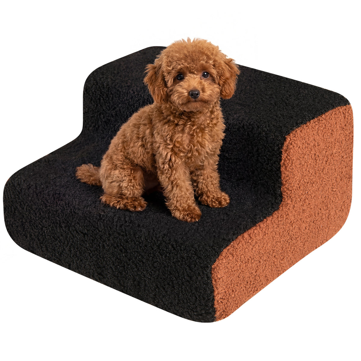 2-tier Foam Dog Ramp High-density Pet Stairs with a small dog sitting on top